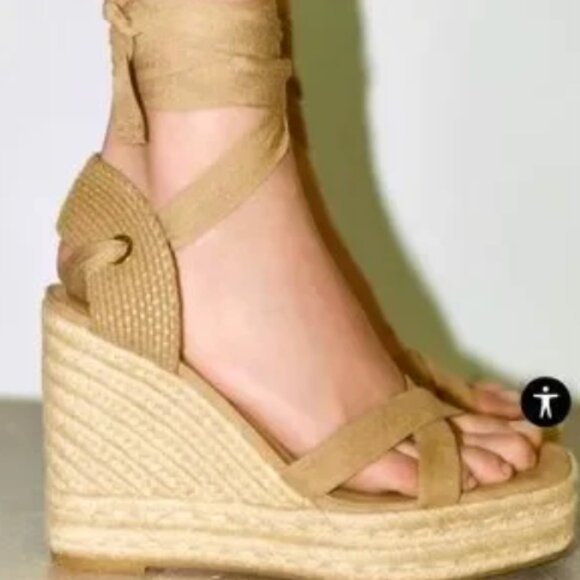 Zara lace up wedge sandal size 7 new - Picture 6 of 6